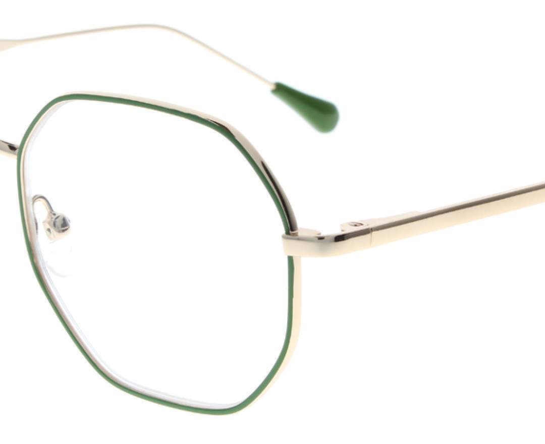 I Need You - Grün-Goldene Fertiglesebrille YOKO aus hochwertigem Metall mit Federscharnier