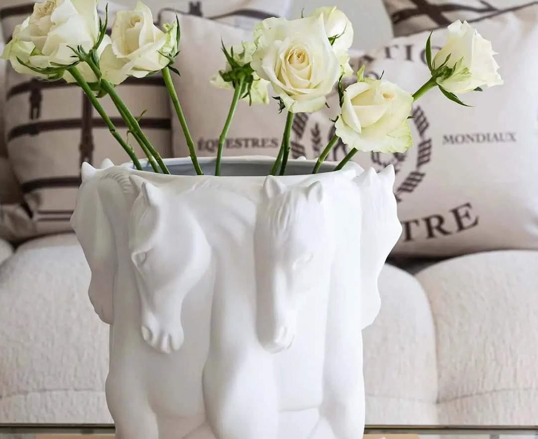 Vase Blumentopf tanzende Pferde - Weiß