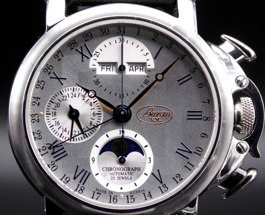 Buran Buran Chronograph Automatic Limited Edition 073 / 200 Sichtboden Mondphase