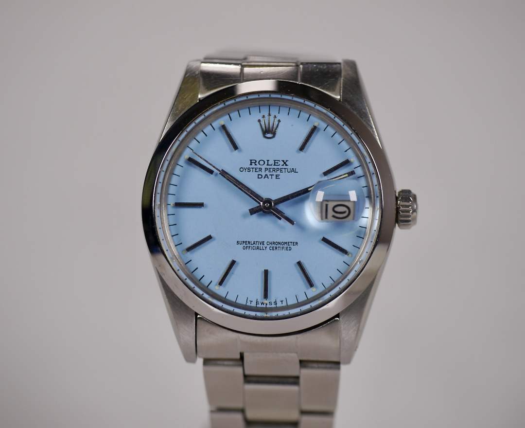 Rolex Oyster Perpetual Date 15000 Baby Blue 34mm 1981 inkl. Box