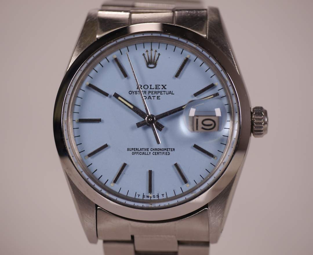 Rolex Oyster Perpetual Date 15000 Baby Blue 34mm 1981 inkl. Box