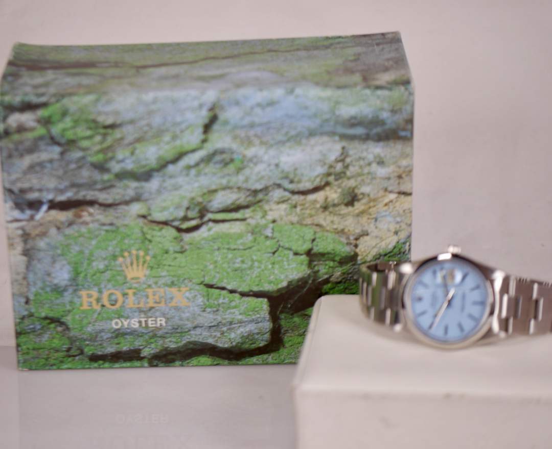 Rolex Oyster Perpetual Date 15000 Baby Blue 34mm 1981 inkl. Box
