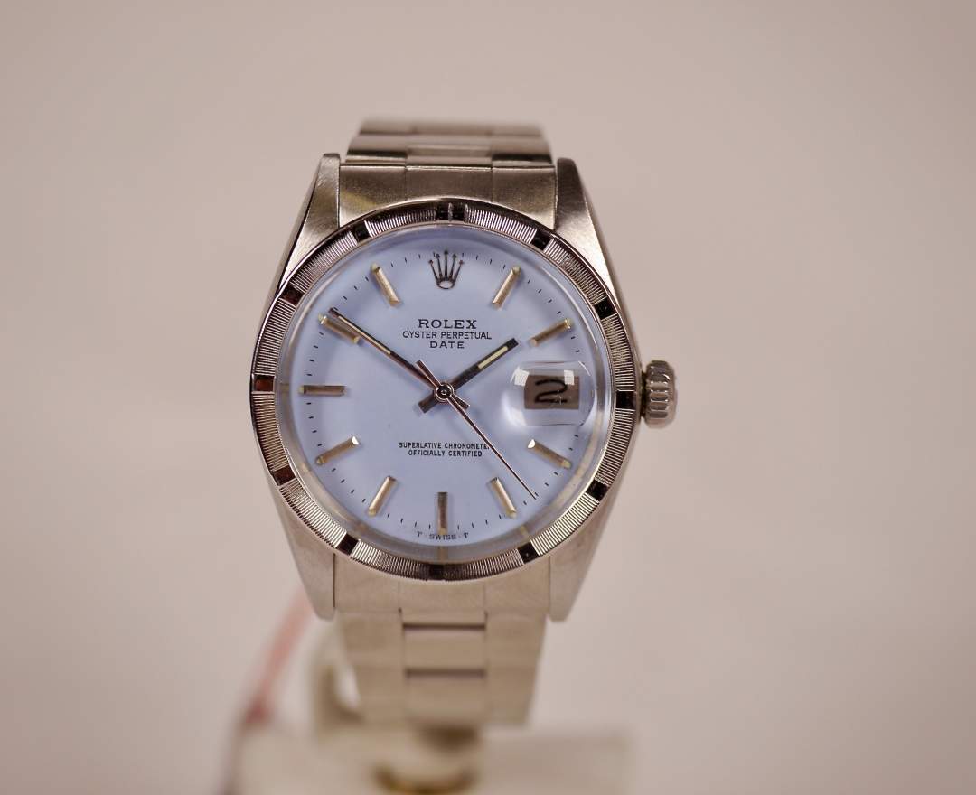 Rolex Oyster Perpetual Date 1501 Baby Blue 34mm 1975 inkl. Box