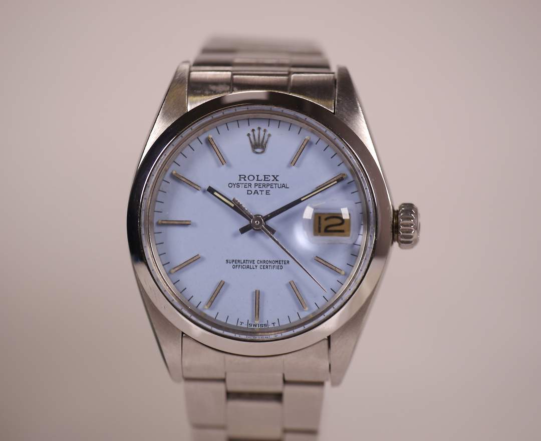 Rolex - Rolex Oyster Perpetual Date 1500 Baby Blue 34mm 1976 inkl. Box