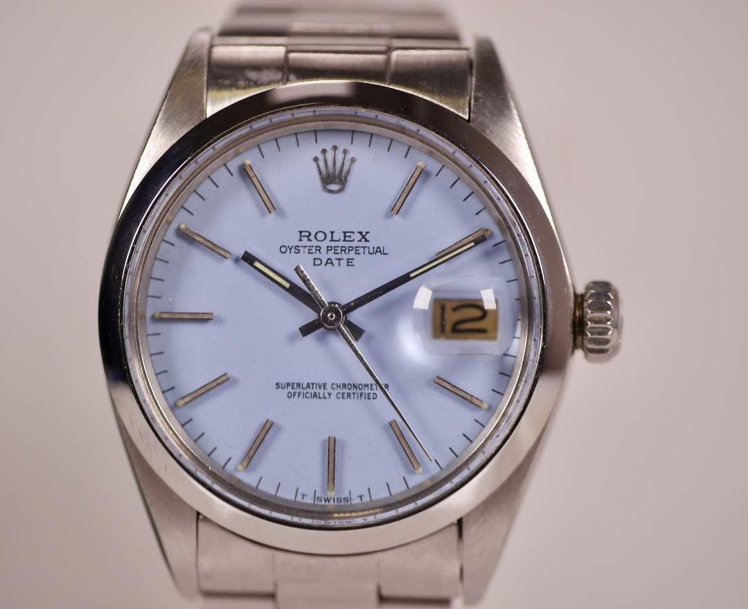 Rolex Oyster Perpetual Date 1500 Baby Blue 34mm 1976 inkl. Box