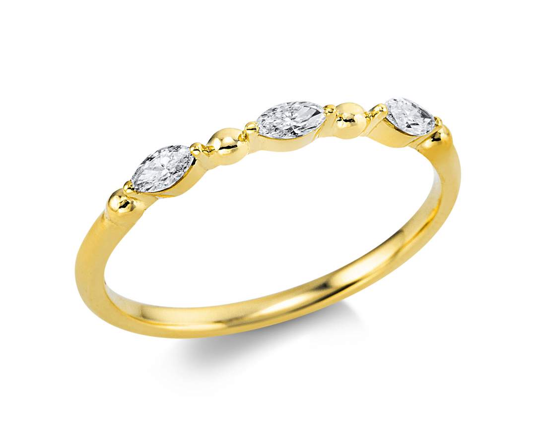 Linschmann Schmuckring 750/- Gelbgold, Weite 52, 3 Navette 0,20 ct F/si Verlobungsring Steckring