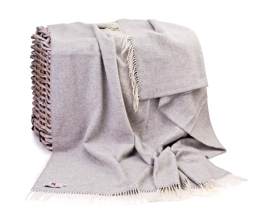 Decke Cashmere Throw Herringbone - Pale Grey & Cream