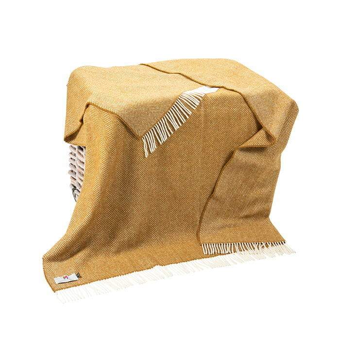 Decke Cashmere Throw Herringbone - Mustard Mix