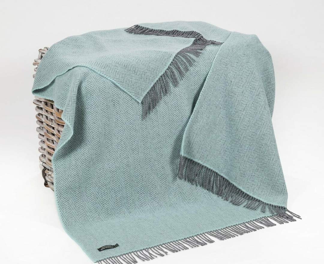 Decke Cashmere Throw Herringbone - Duck Egg