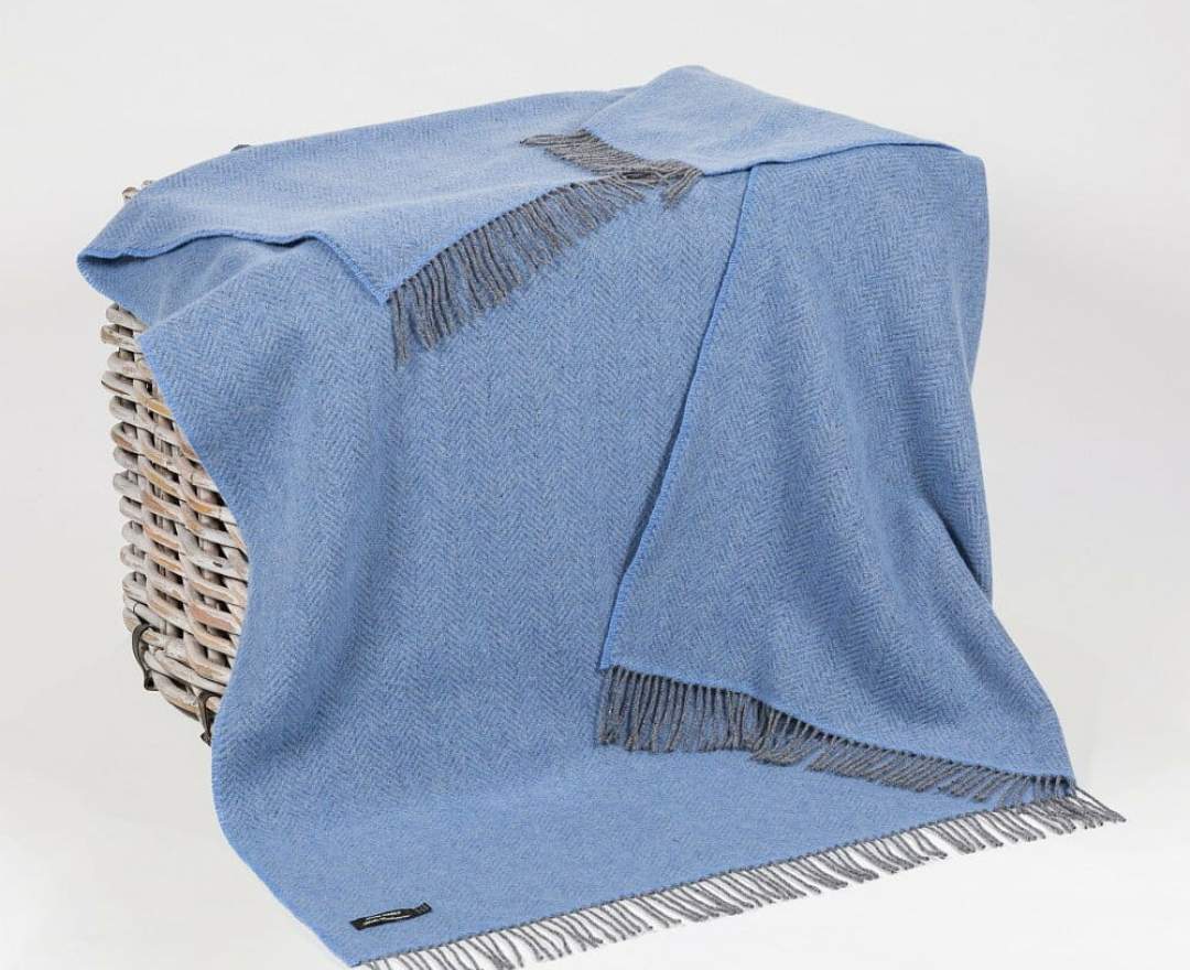 Decke Cashmere Throw Herringbone - Grey Blue