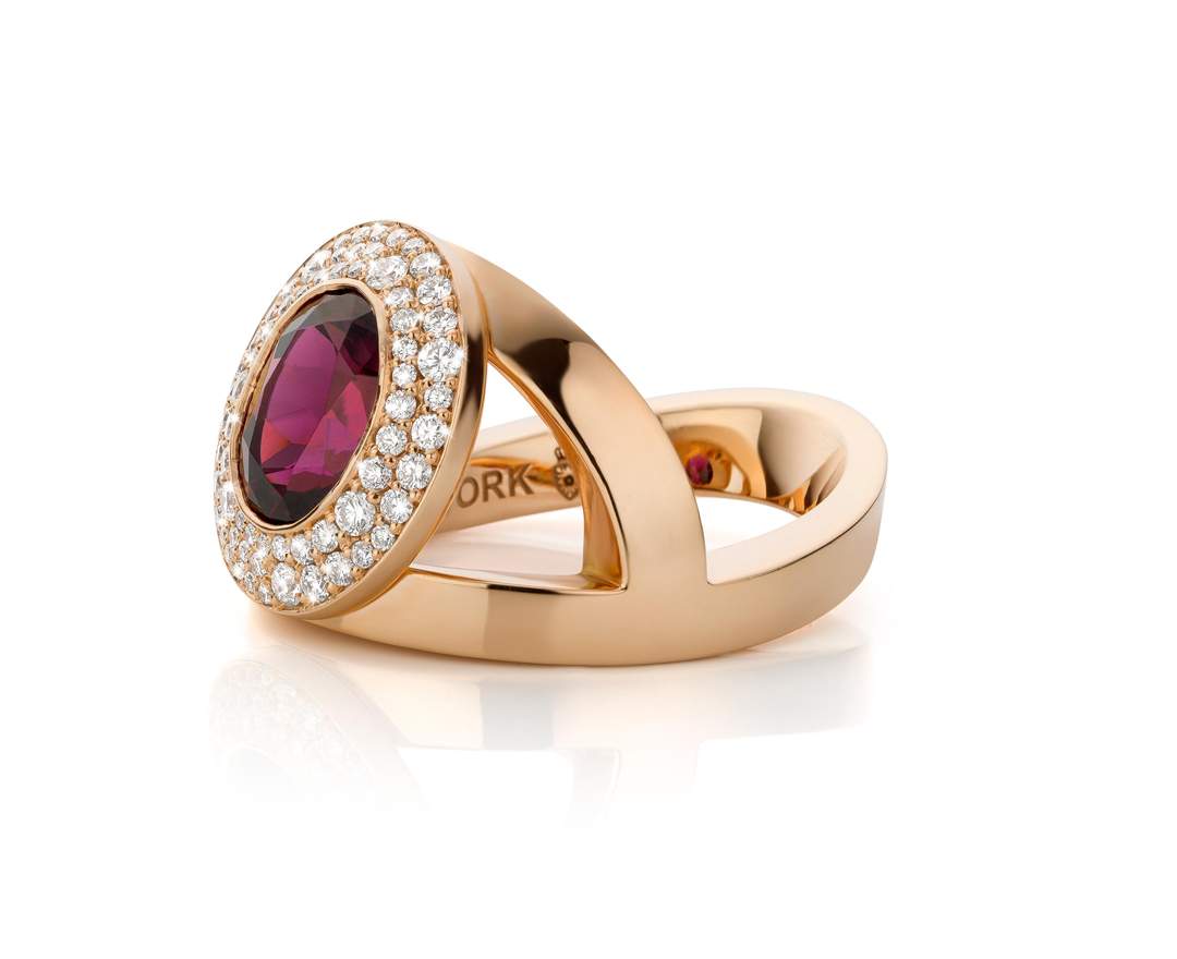 YORK Jewellery Y-Ring Princess Rhodolite & Diamond