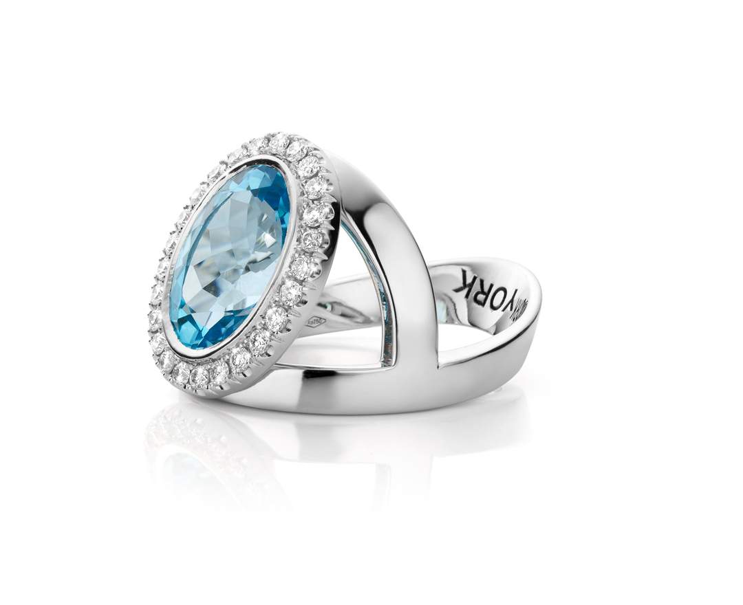 YORK Jewellery Y-Ring Princess Aquamarine & Diamond