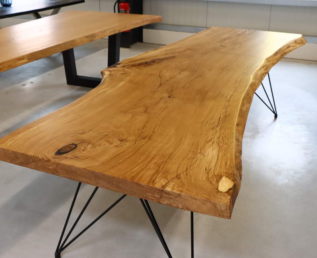 MSV-Holz Baumscheibe Eiche Rustikal Tisch 6cm – 300×92-99cm X-Adjustable