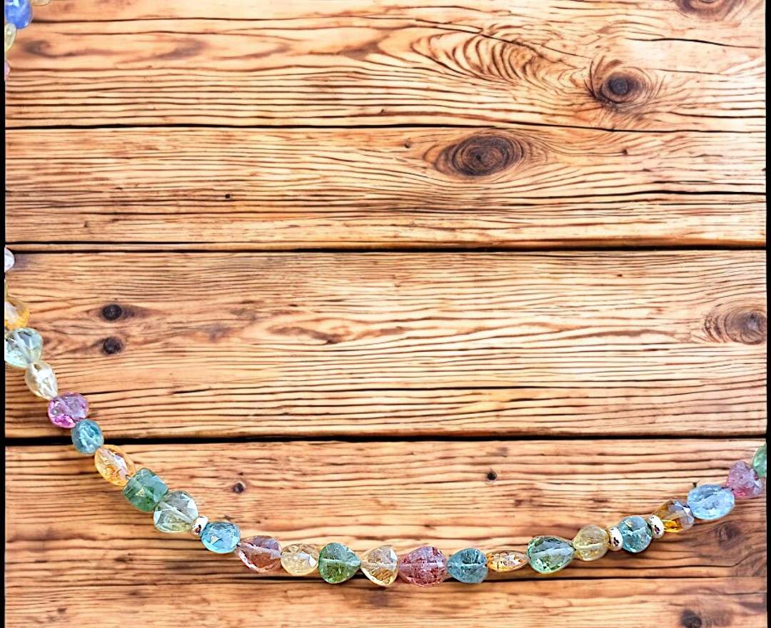 Goldschmiede Goldstück - Farbenfroher Edelsteinmix, Collier mit 585er Gelbgoldelementen