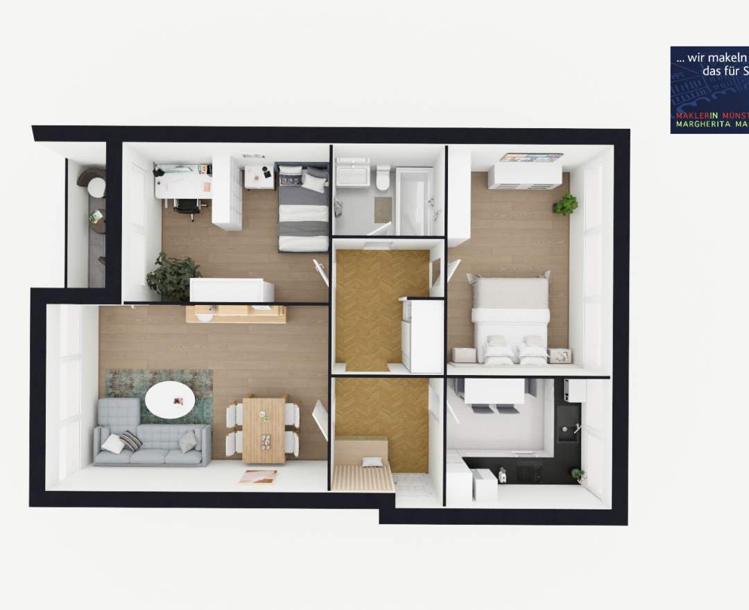 MaklerinMünster, Margherita Magri Immobilien - Kaufobjekt: DIE PERFEKTE EINHEIT FÜR PAARE ODER WGS - VERMIETETE 3-ZIMMER-WOHNUNG IN GIEVENBECK