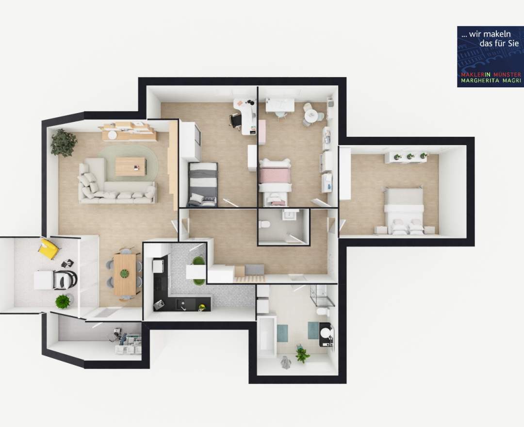 MaklerinMünster, Margherita Magri Immobilien - Mietobjekt: ZENTRUM NOTTULN - 4ZKB IDEAL FÜR FAMILIEN