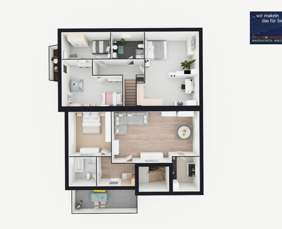 MaklerinMünster, Margherita Magri Immobilien - Kaufobjekt: 2 GEPFLEGTE DOPPELHAUSHÄLFTEN MIT SELBSTNUTZUNG UND SOLIDER VERMIETUNG IN ZENTRALER LAGE