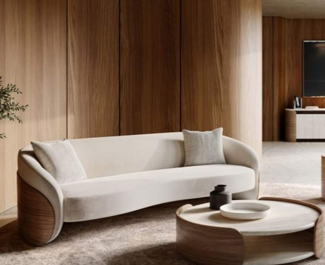 Caracole Caracole Fleur Sofa mit Holzrücken in Porcini Finish