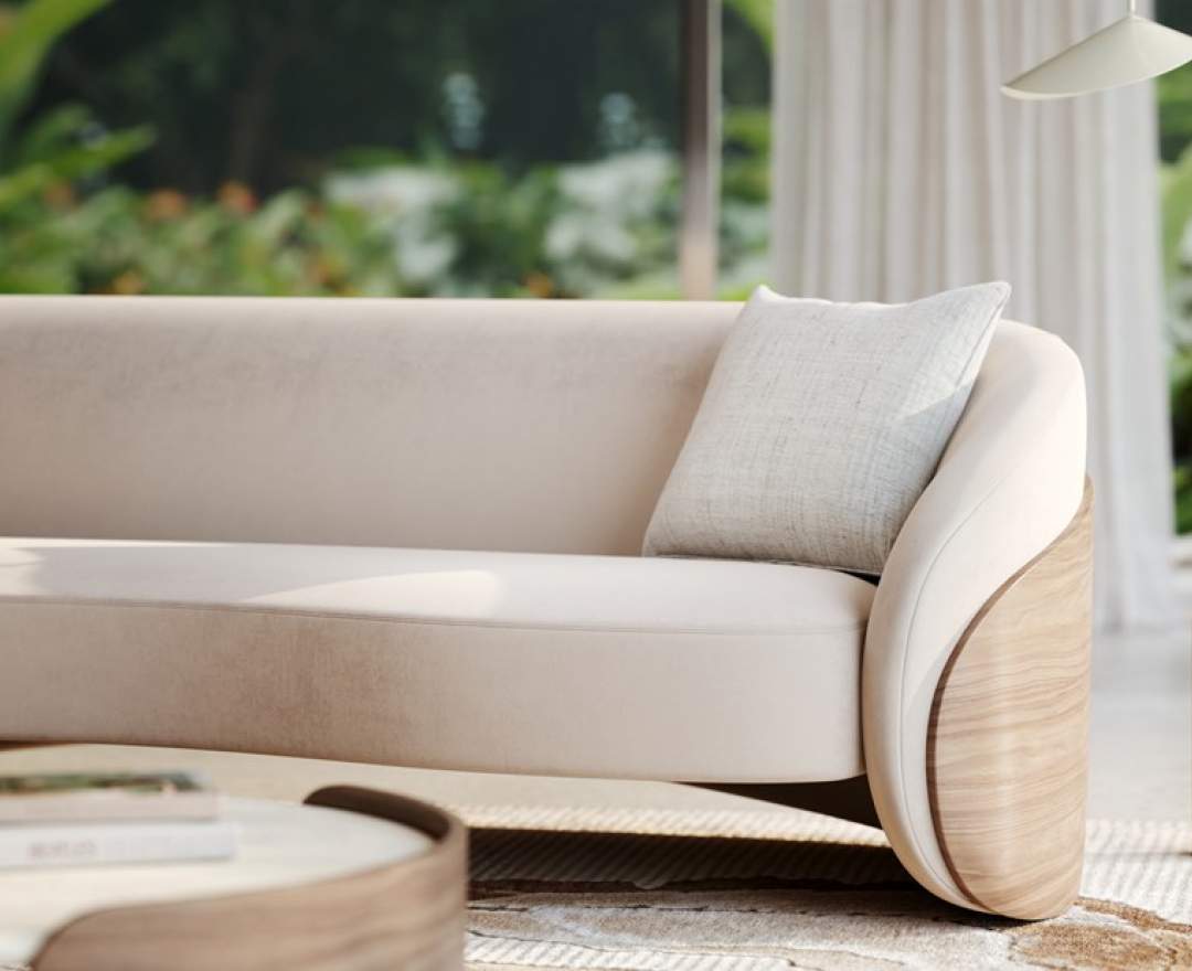 Caracole - Caracole Fleur Sofa mit Holzrücken in Porcini Finish