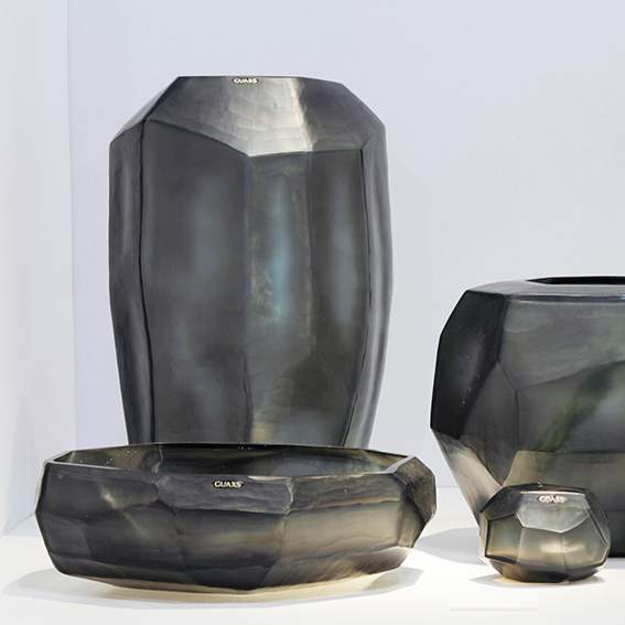 Guaxs - Cubistic Vasen und Teelichthalter indigo/smokegrey - Schale