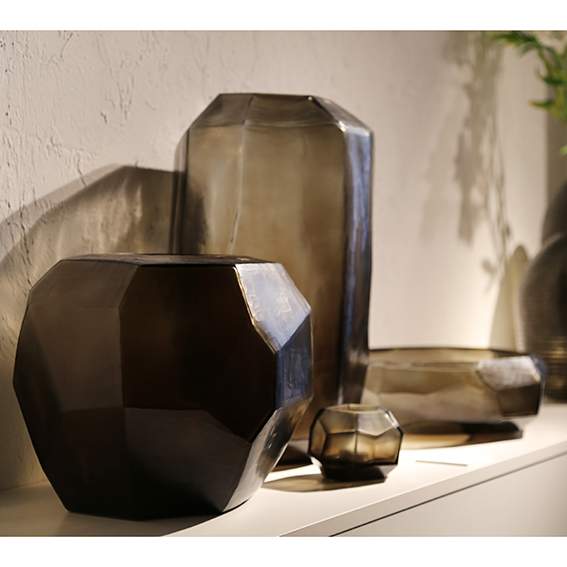 Cubistic Vasen und Teelichthalter indigo/smokegrey - Vase rund