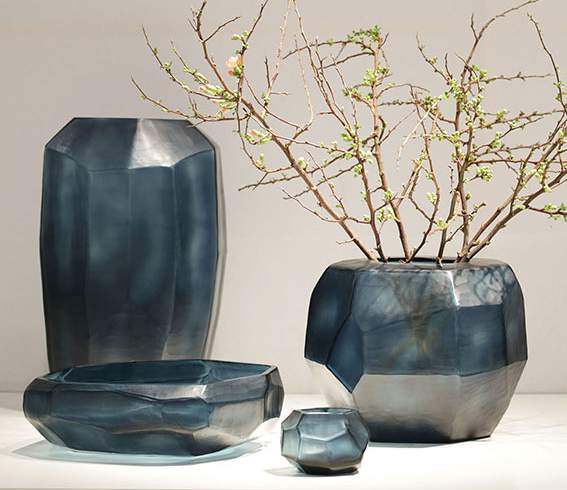 Cubistic Vasen und Teelichthalter ocean blue/indigo - Vase rund