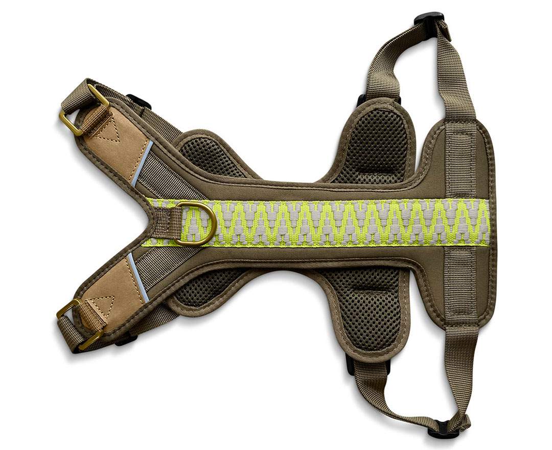 Premium Hundegeschirr Gepolstert - Olivgrün/Neongelb