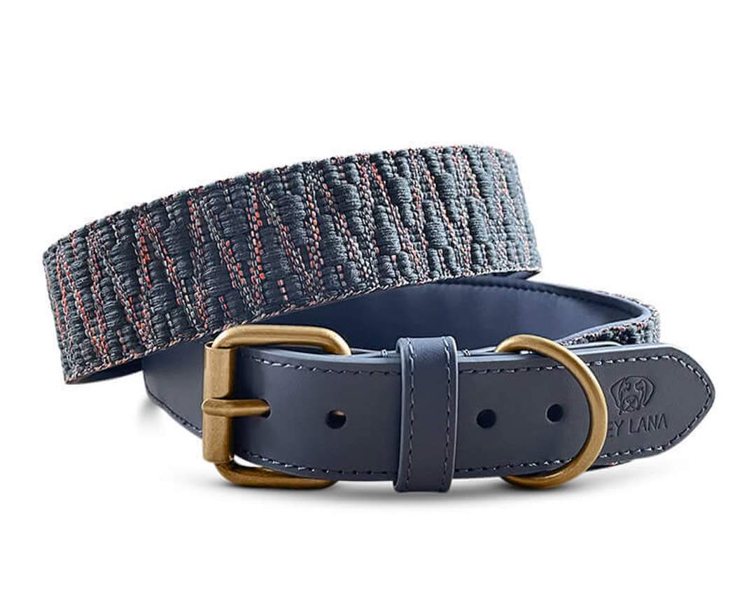 Hey Lana - Premium Hundehalsband Gepolstert - Blau/Grau - L
