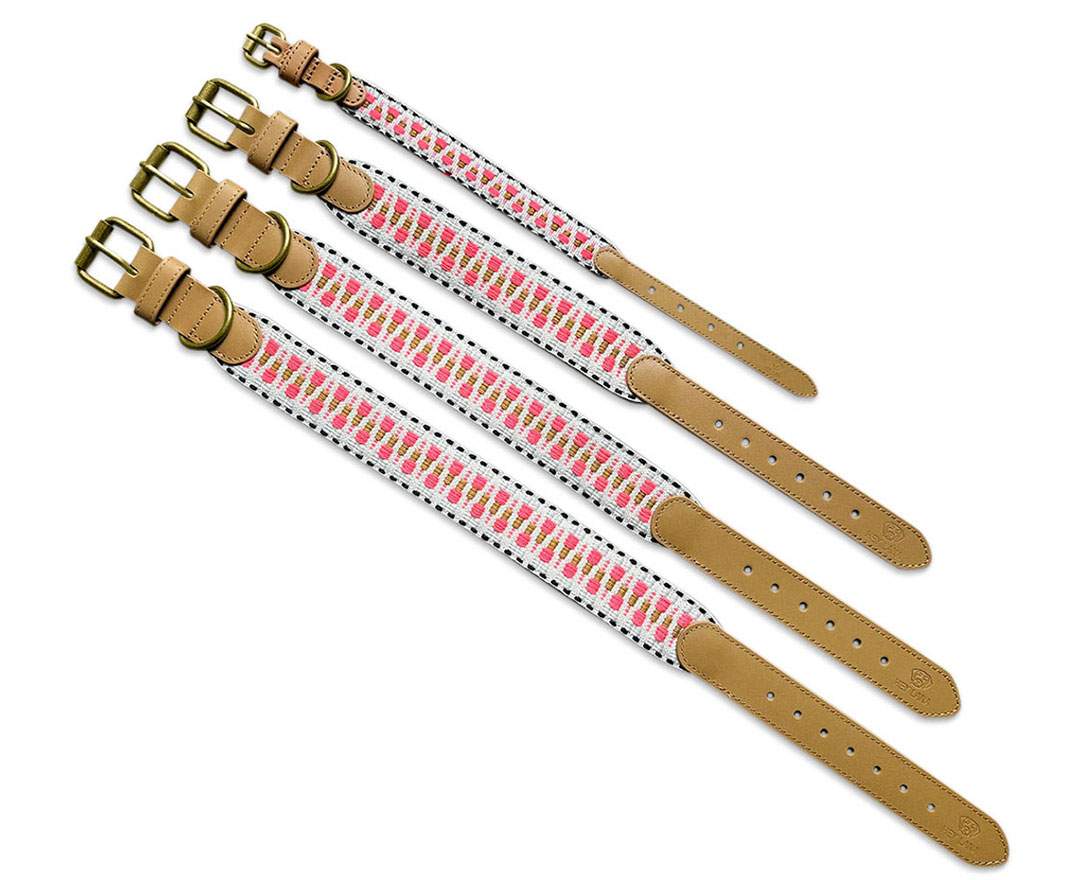 Premium Hundehalsband Gepolstert - Pink/Beige - M