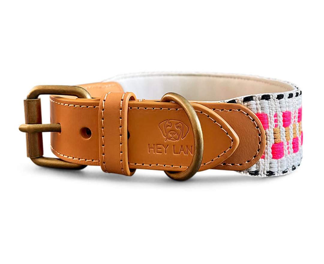 Hey Lana - Premium Hundehalsband Gepolstert - Pink/Beige - L