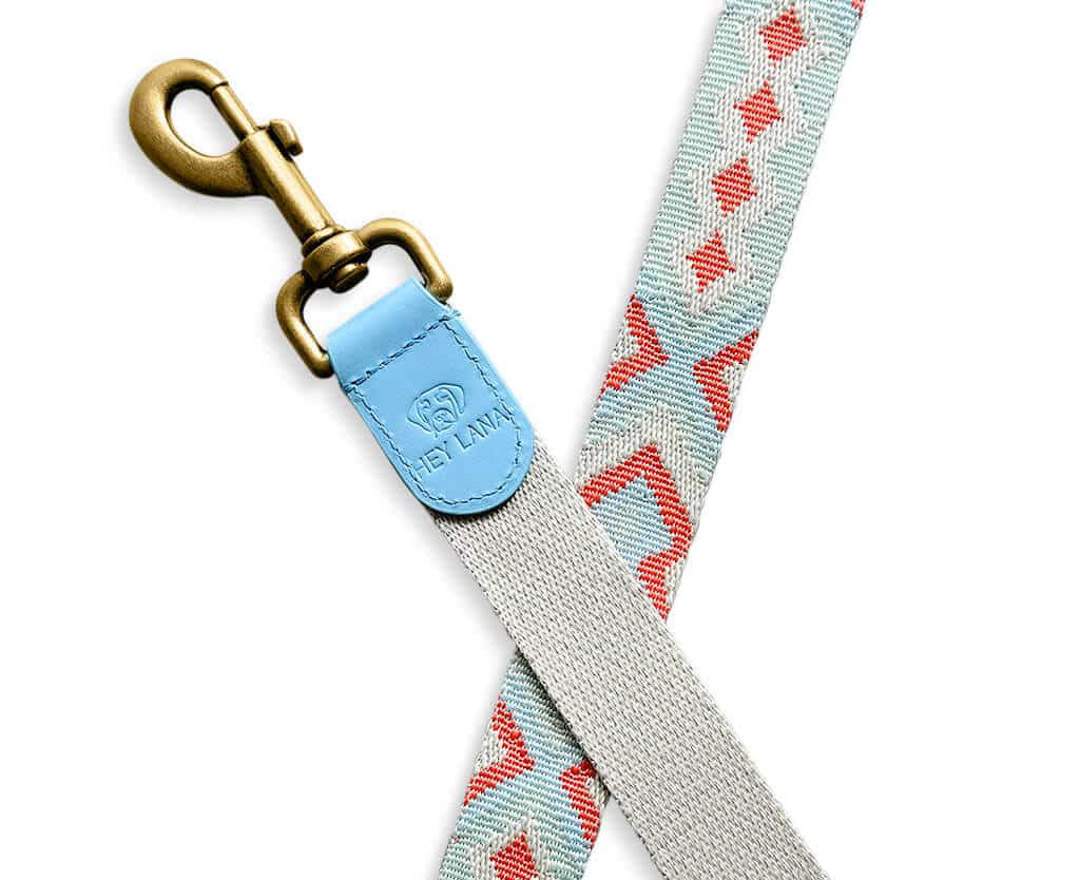 Hey Lana - Premium Führleine - 3-fach verstellbar - 2m - Coral/Blau - M-XL (3 cm breit)