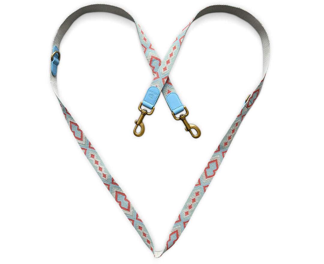 Hey Lana - Premium Führleine - 3-fach verstellbar - 2m - Coral/Blau - M-XL (3 cm breit)