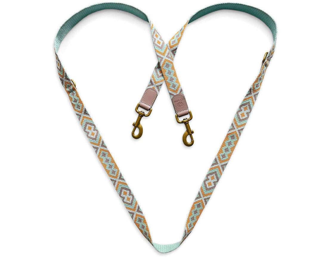 Hey Lana - Premium Führleine - 3-fach verstellbar - 2m - Mint/Orange - M-XL (3 cm breit)