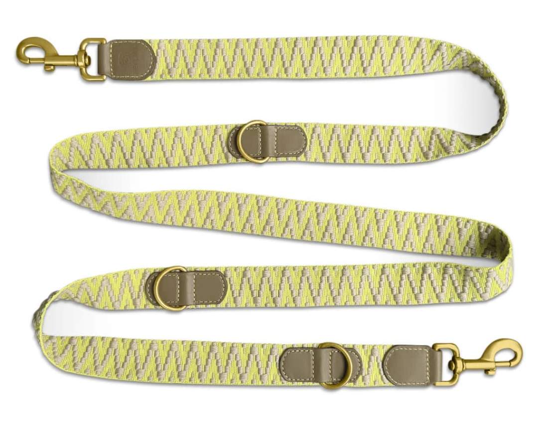 Hey Lana - Premium Führleine - 3-fach verstellbar - 2m - Olivgrün/Neongelb - M-XL (3,8 cm breit)