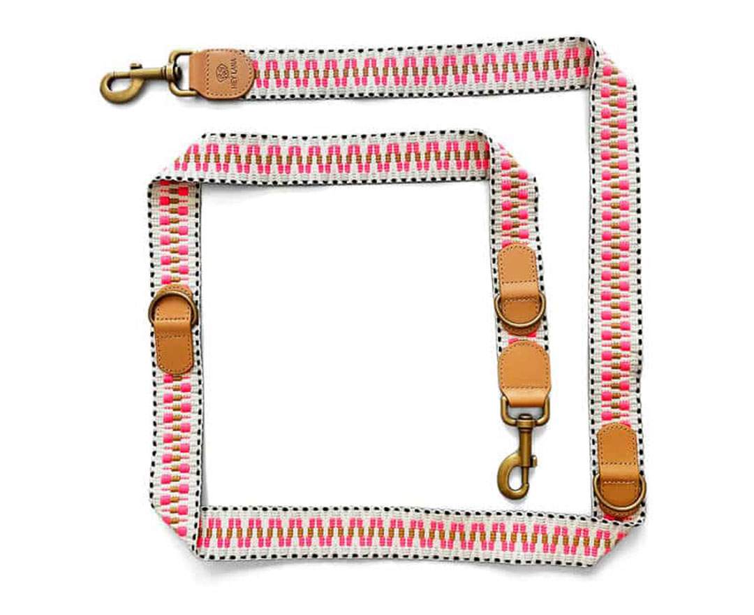 Hey Lana - Premium Führleine - 3-fach verstellbar - 2m - Pink/Beige - M-XL (3,8 cm breit)