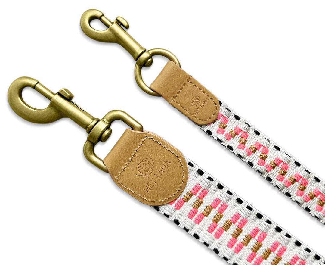 Hey Lana - Premium Führleine - 3-fach verstellbar - 2m - Pink/Beige - M-XL (3,8 cm breit)