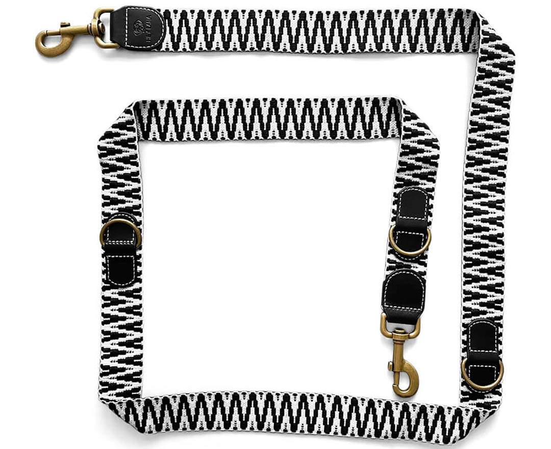 Hey Lana - Premium Führleine - 3-fach verstellbar - 2m - Schwarz/Weiß - M-XL (3,8 cm breit)