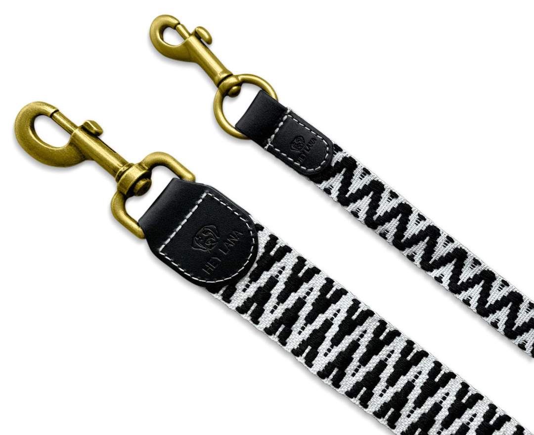 Hey Lana - Premium Führleine - 3-fach verstellbar - 2m - Schwarz/Weiß - M-XL (3,8 cm breit)