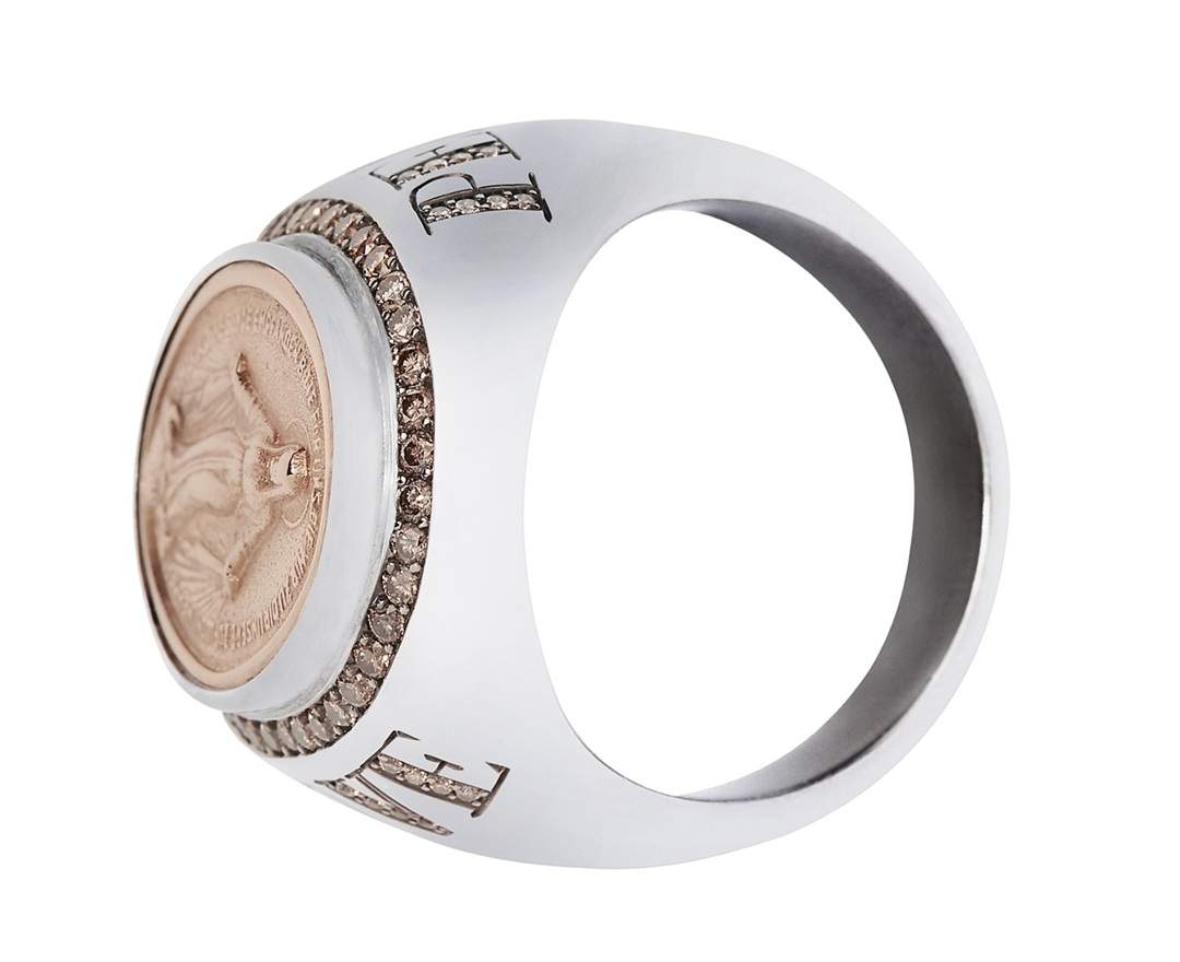 SÉVIGNÉ - MADONNA RING N°3 LOVE&PEACE Silber, Roségold, Brillanten