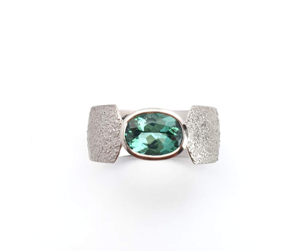 echt-es echt-es® Unikat Ring, 750-Weißgold, Turmalin blau-grün