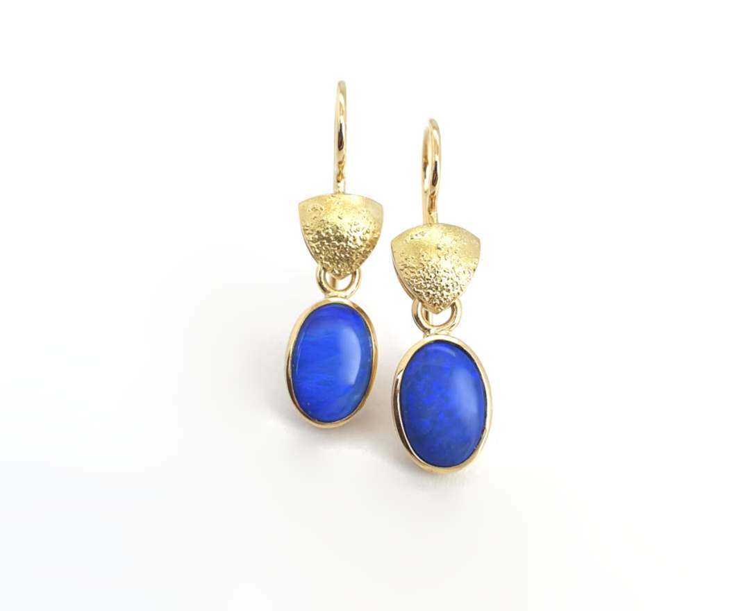 echt-es echt-es® Unikat Ohrhänger, blaue Boulder-Opale, 750-Gelbgold