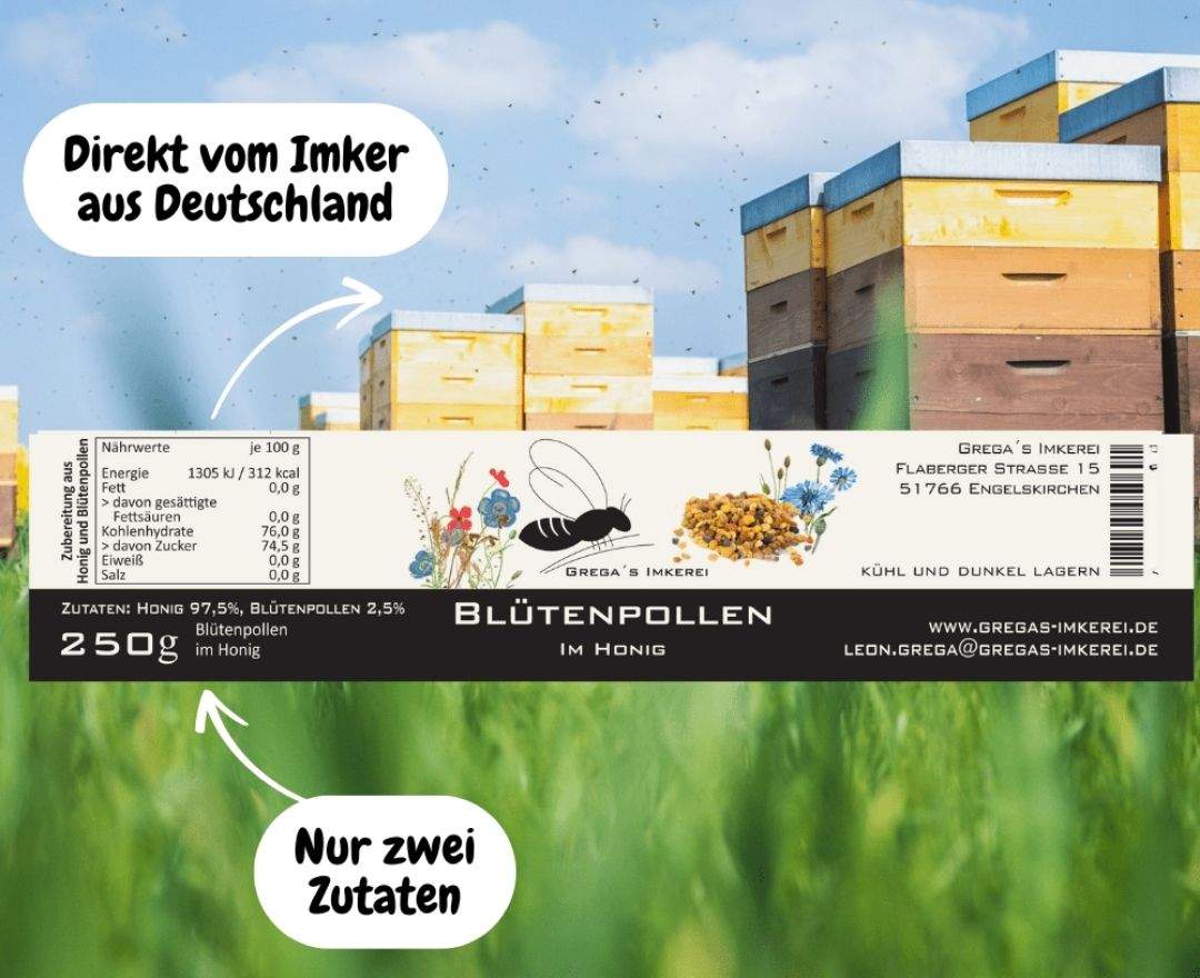 Grega's Imkerei - Blütenpollen im Honig 250g