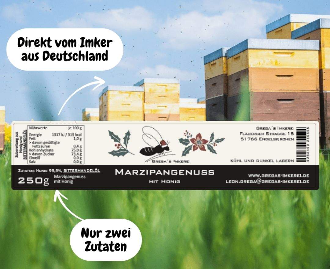 Grega's Imkerei - Marzipangenuss mit Honig & Frohe Weihnachten Säckchen