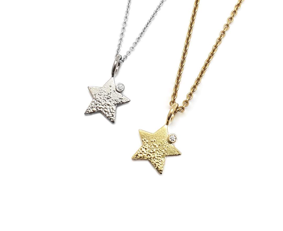 echt-es - Sternenstaub Anhänger, Stern, Gold mit Brillant