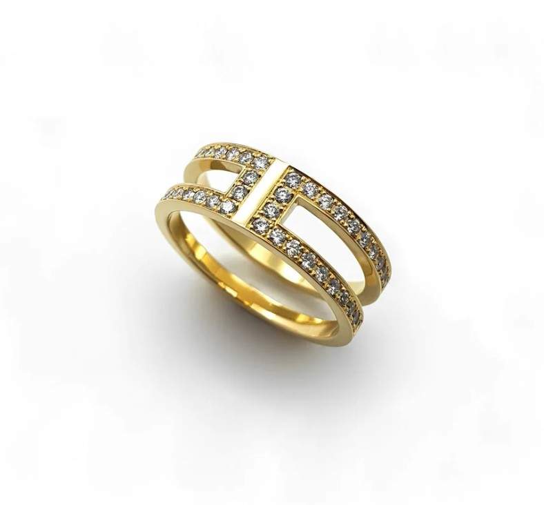 echt-es UNIT Ring, 6,5 mm, Brillanten (eckiger Besatz)
