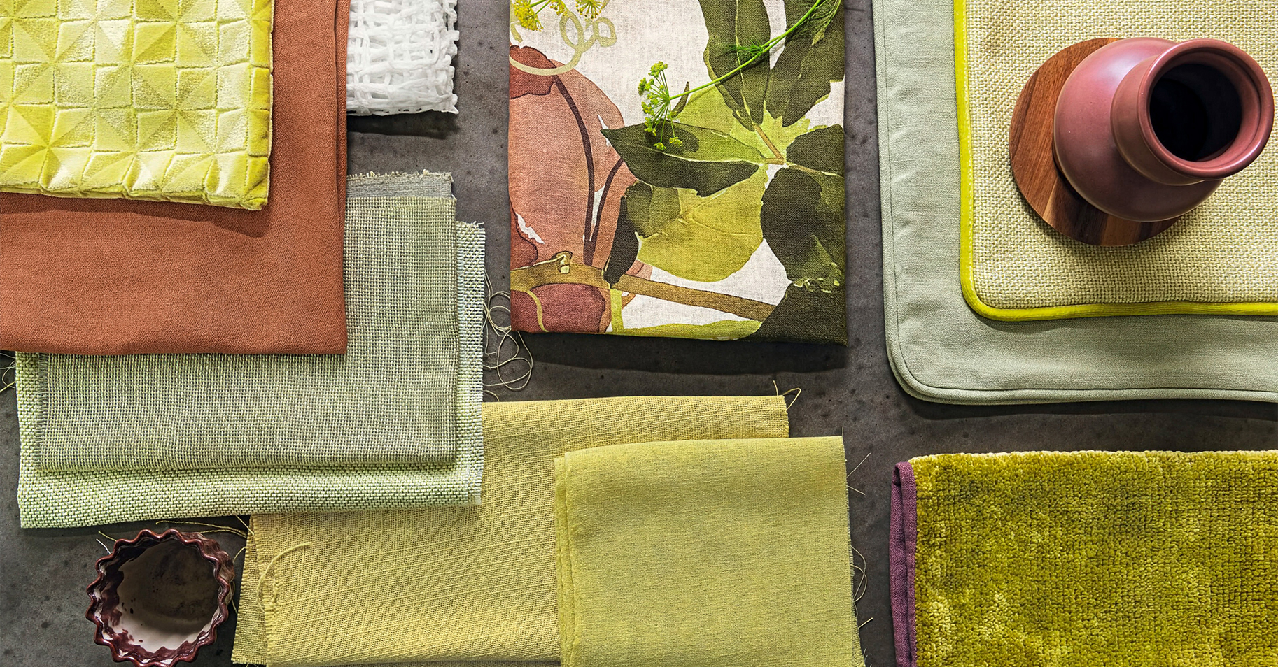 Moodboard f&uuml;r gr&uuml;ne Stoffe