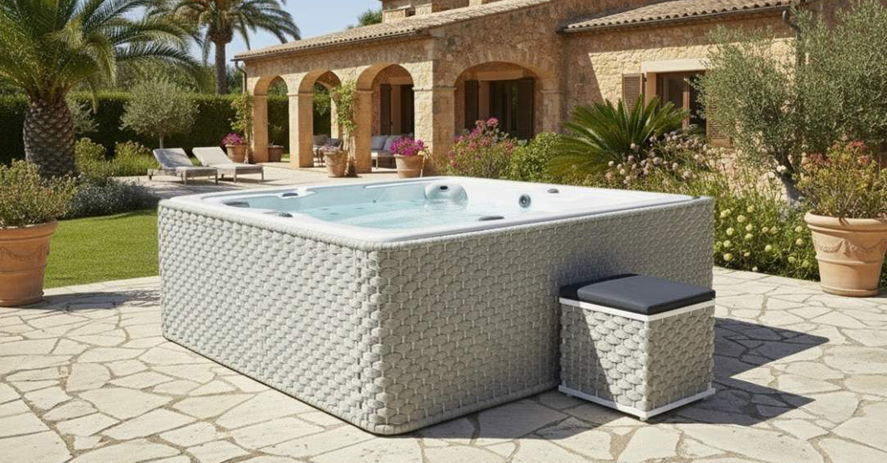 Grauer Whirlpool auf Terrasse