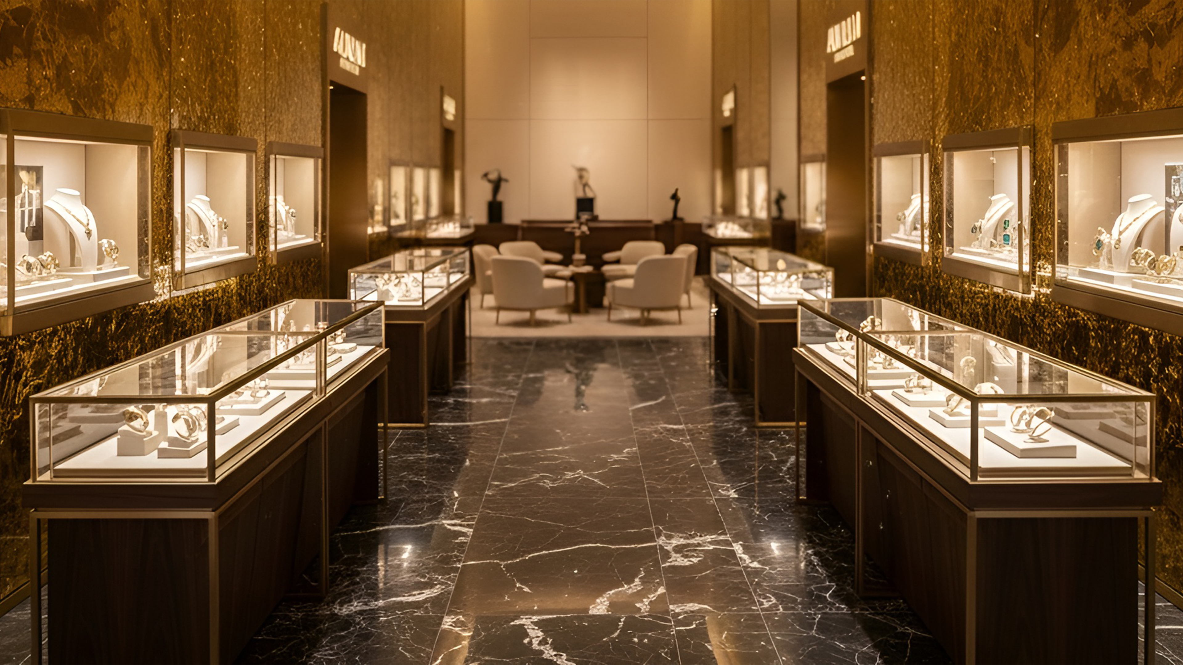 Schmuckvitrinen im Ladenlokal