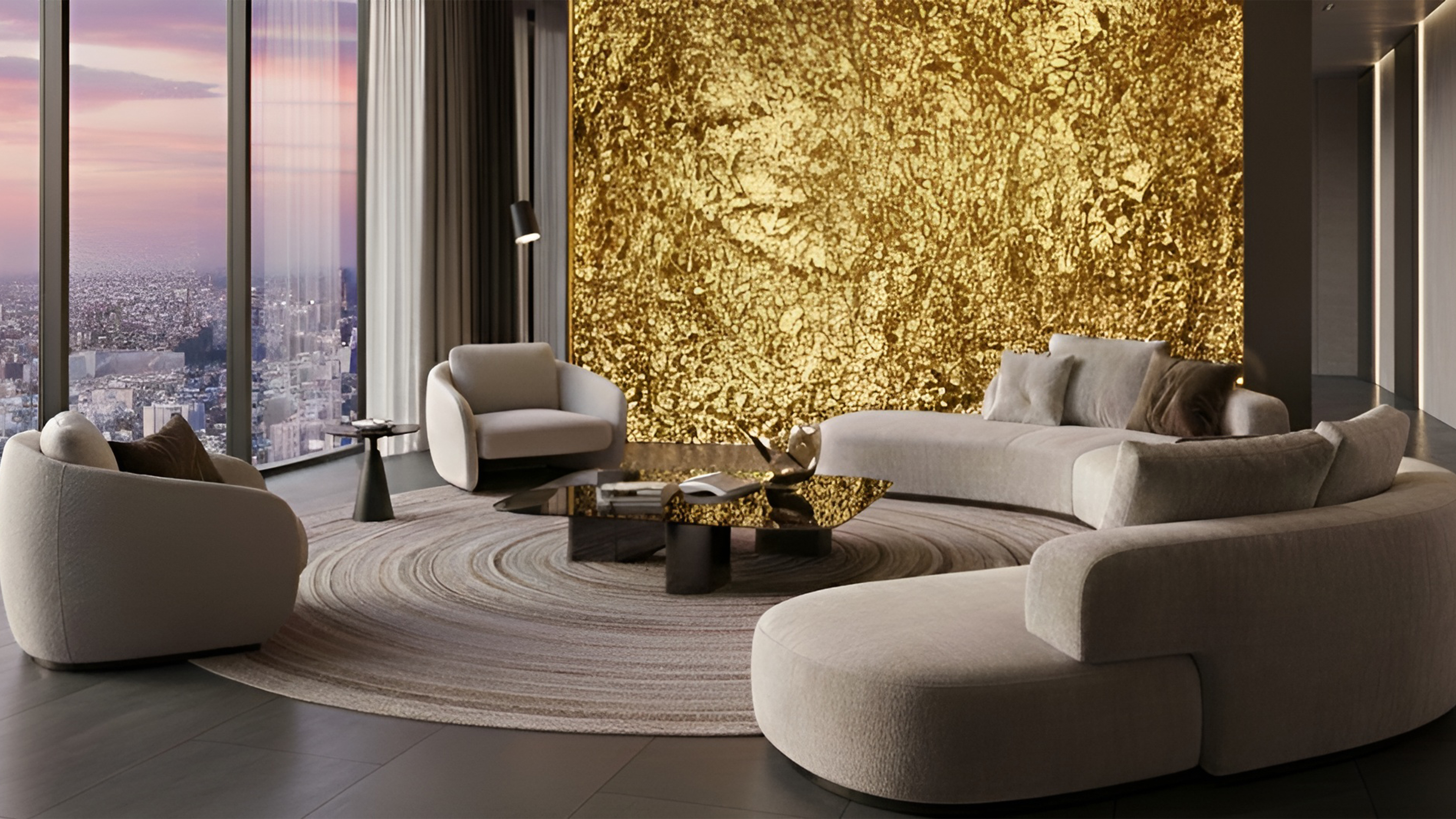 Wohnraum mit goldener Wand