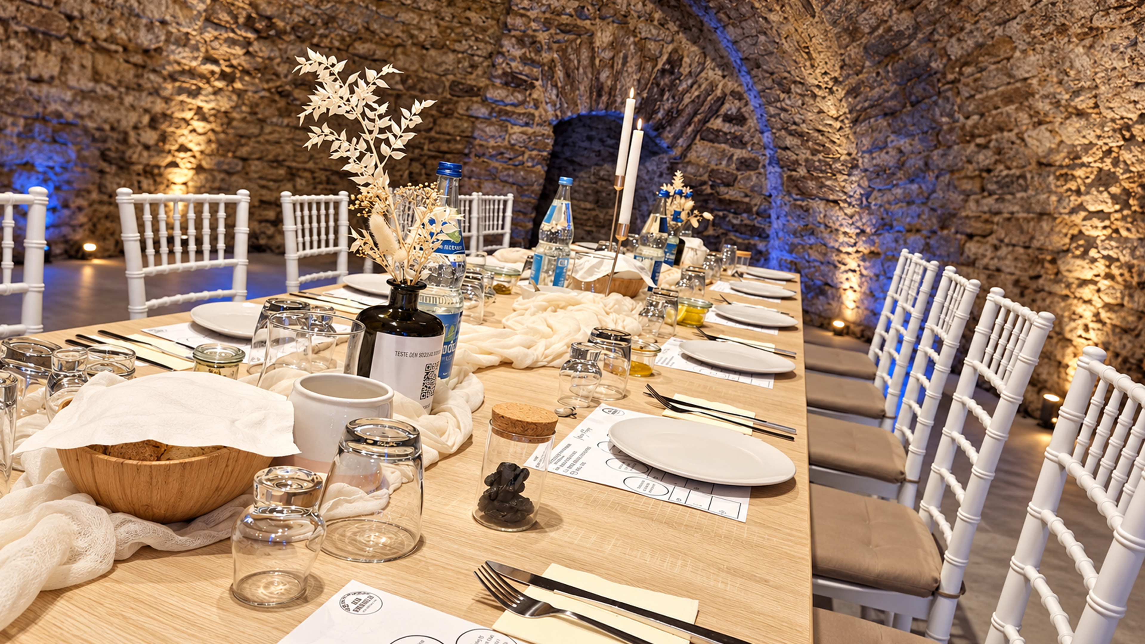 Gedeckter Tisch im Gewölbekeller